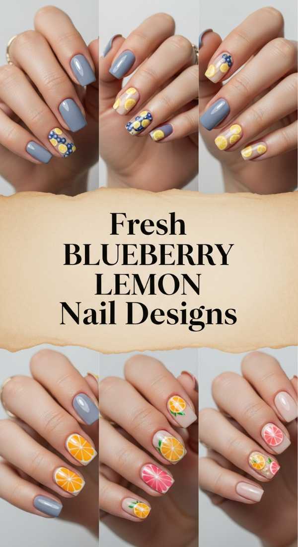 Fresh Blueberry Lemon Nail Designs