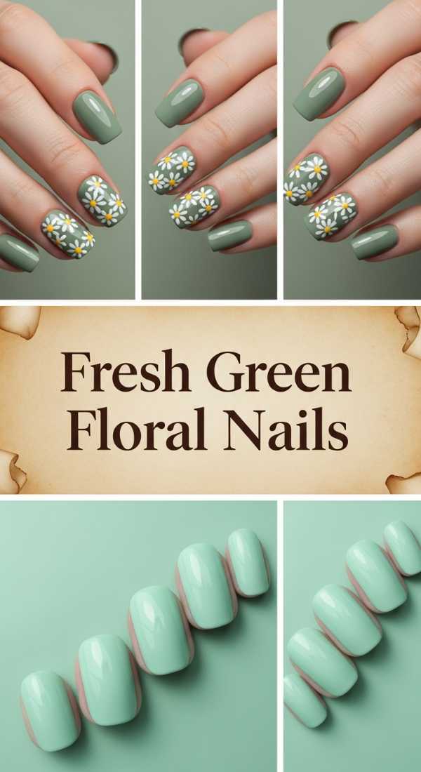 Fresh Green Floral Nails 69ecf758ddde5