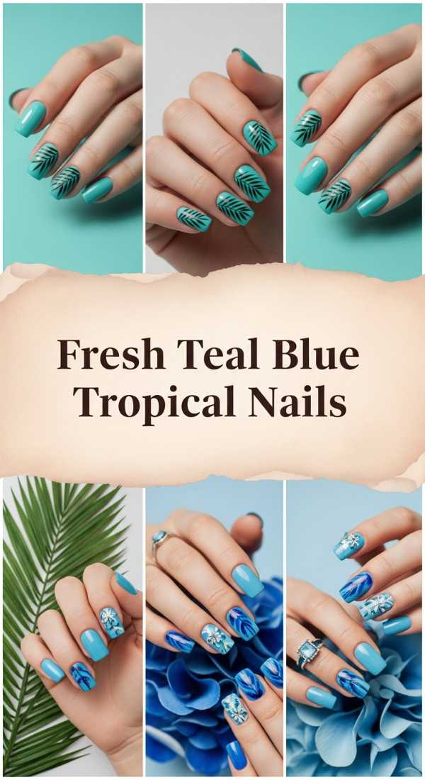 Fresh Teal Blue Tropical Nails 69f0cc2e52046