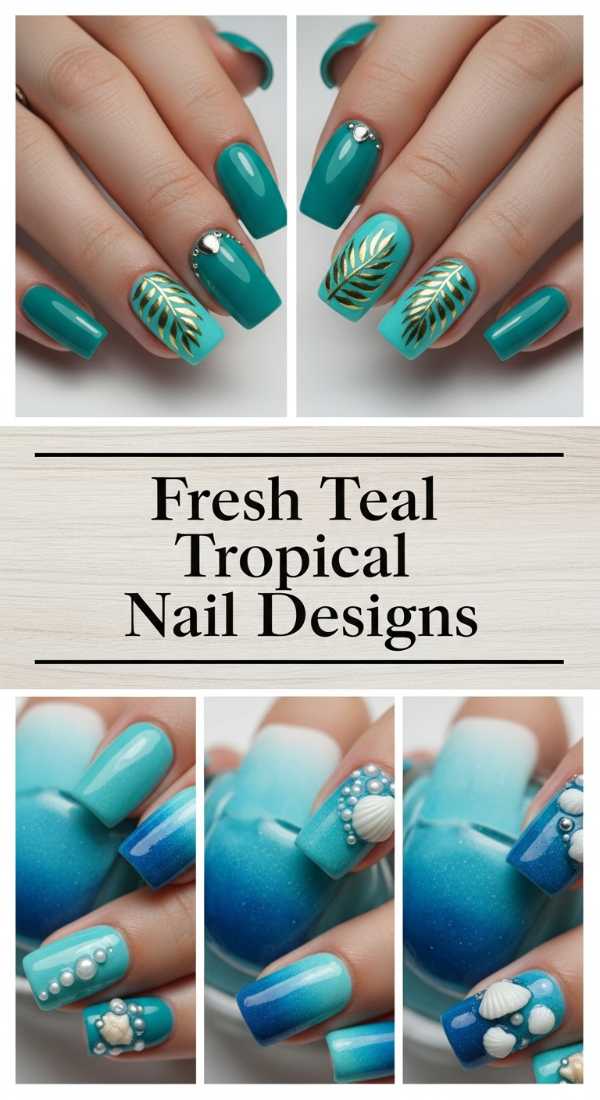 Fresh Teal Tropical Nail Designs 69ee418c0bd0f