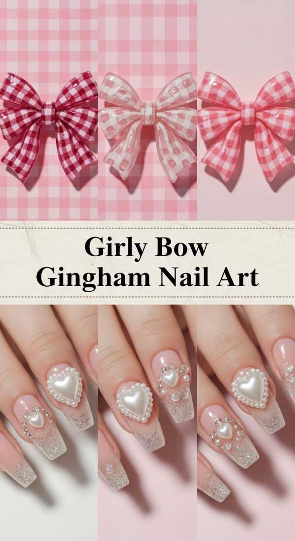 Girly Bow Gingham Nail Art 69eb727a89a5d