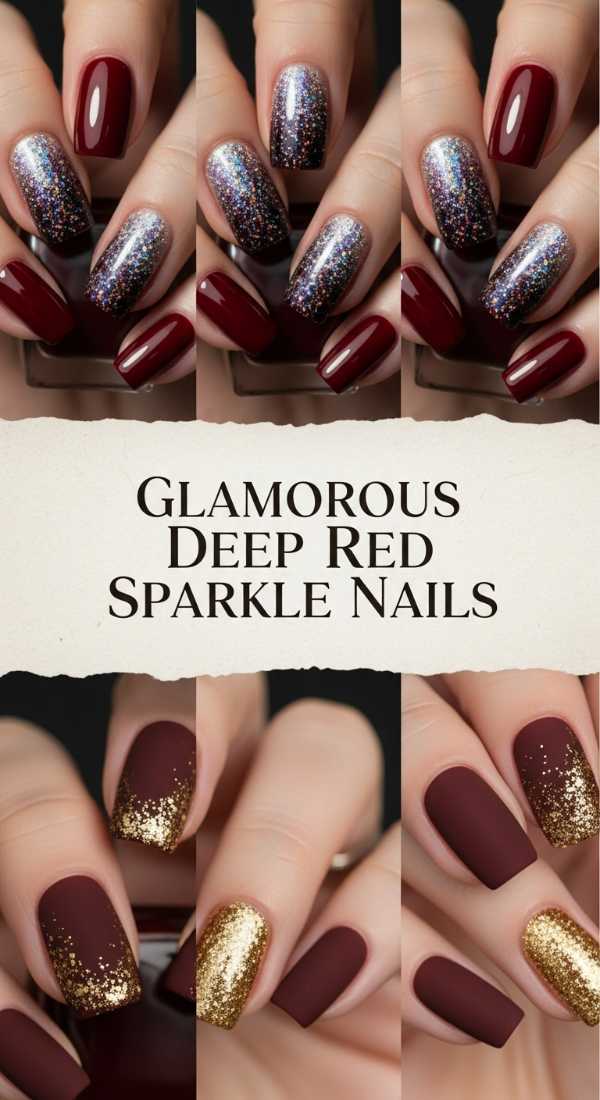 Glamorous Deep Red Sparkle Nails 69ece59de9dba