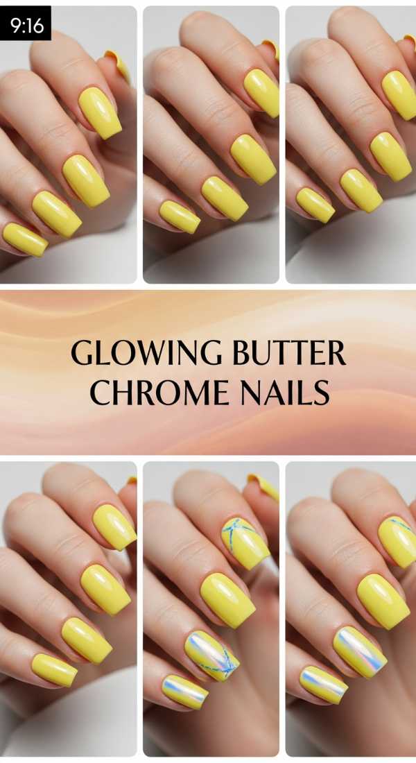 Glowing Butter Yellow Chrome Nails 69ee409ddc002