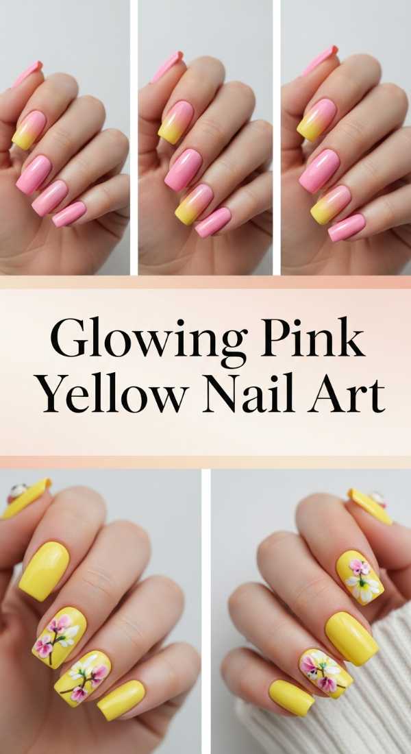 Glowing Pink Yellow Nail Art 69ee592277d35