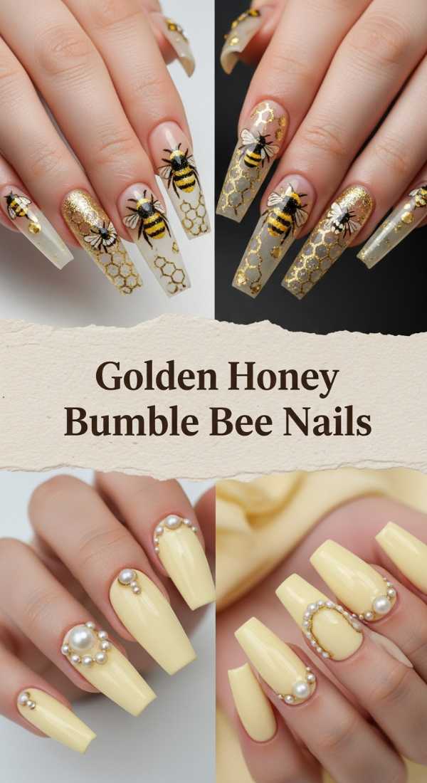 Golden Honey Bumble Bee Nails 69ee4085dd95c