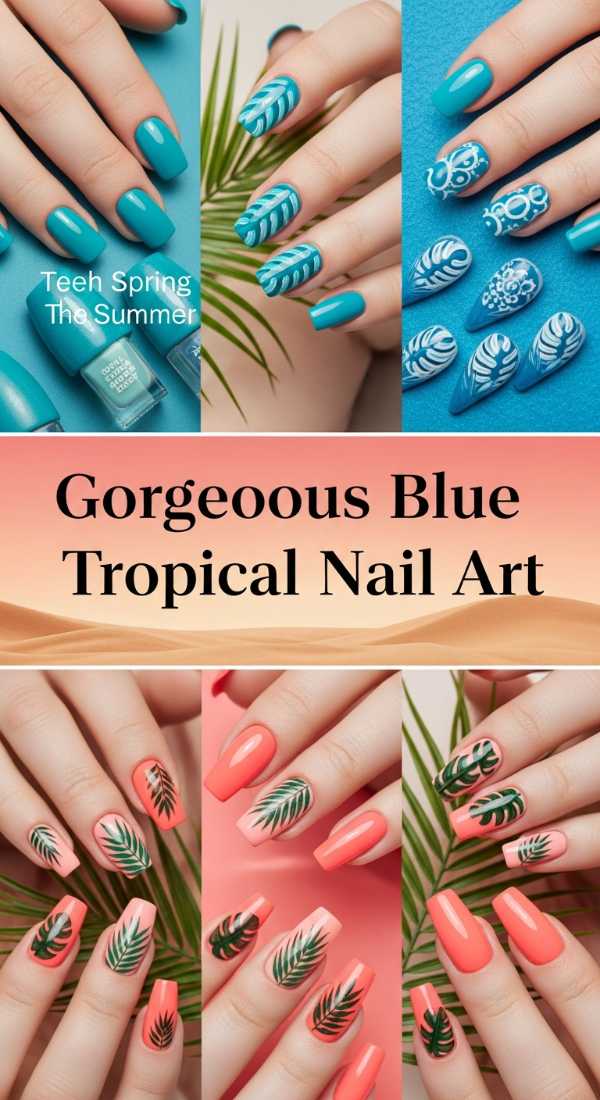 Gorgeous Blue Tropical Nail Art 69ee4195f3e3a