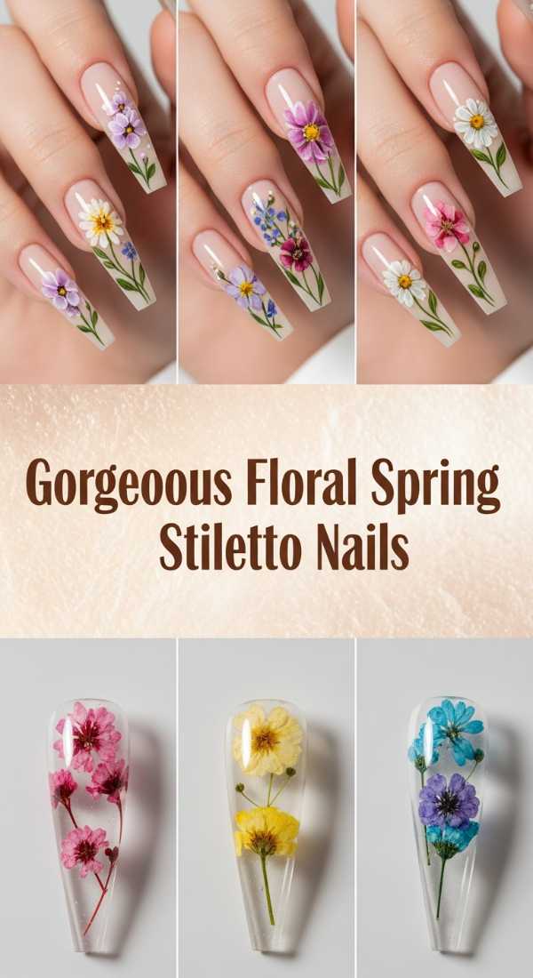 Gorgeous Floral Spring Stiletto Nails