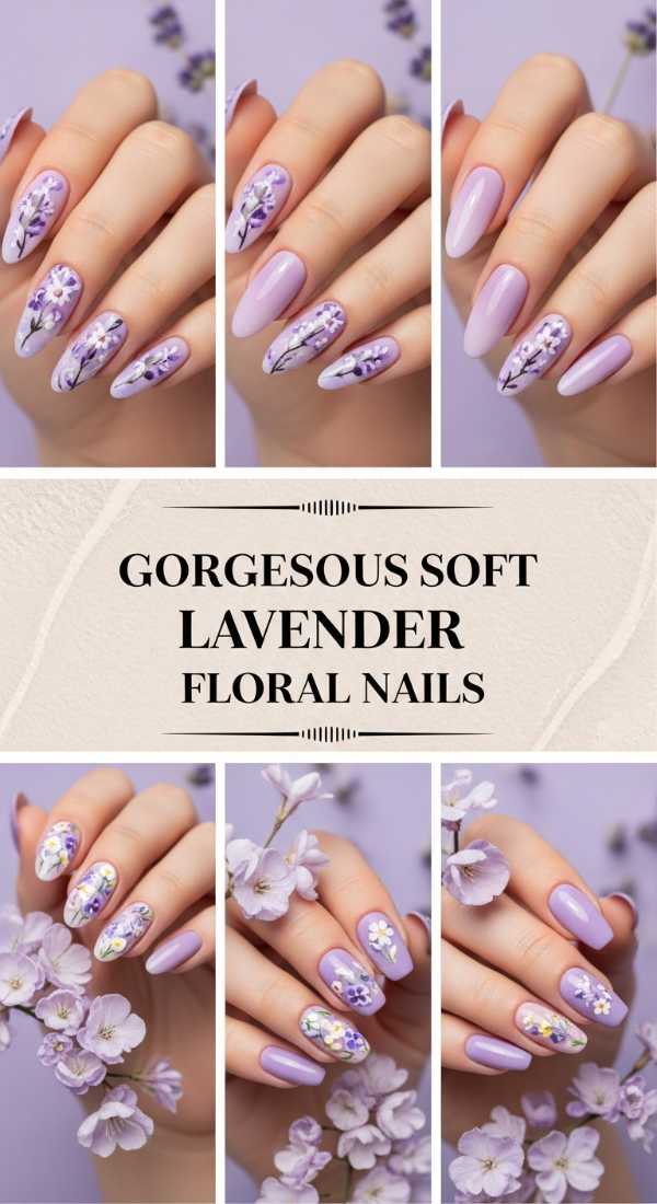 Gorgeous Soft Lavender Floral Nails 69f32b6e0dac7