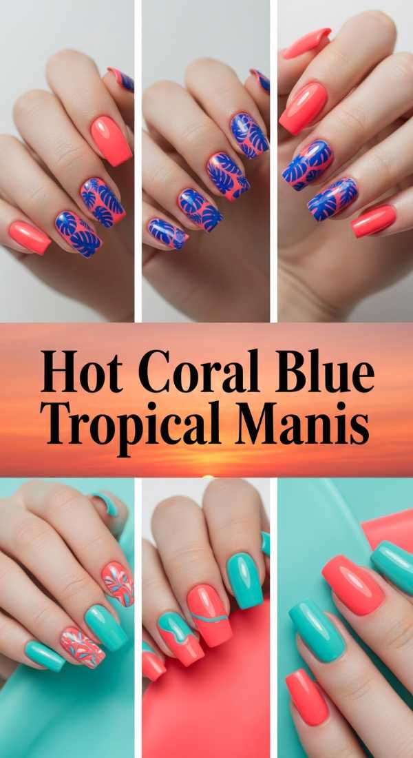Hot Coral Blue Tropical Manis 69f0ca4613814