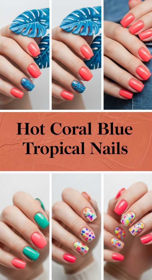 Hot Coral Blue Tropical Nails 69ef3ac5b1f59