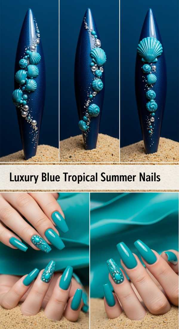 Luxury Blue Tropical Summer Nails 69f32b7dc91e5