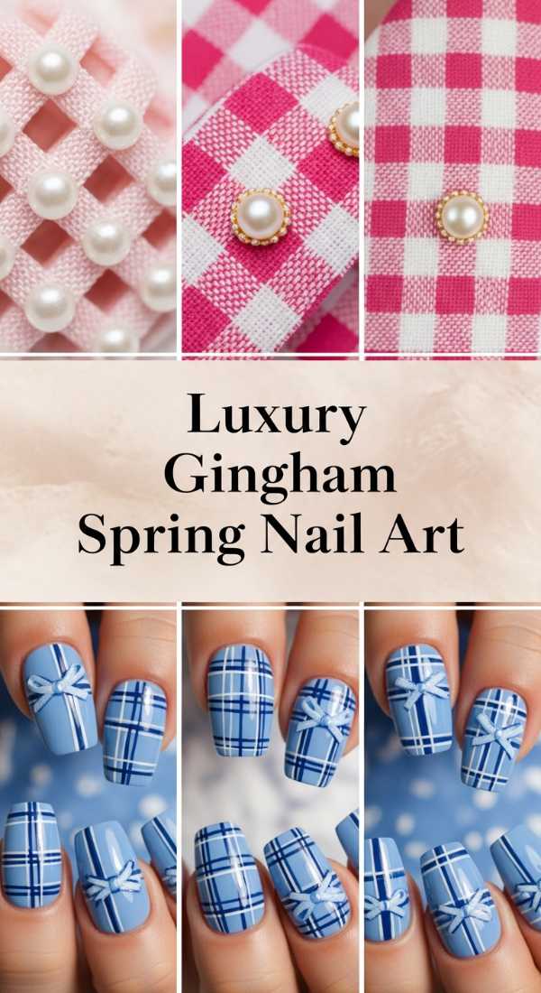 Luxury Gingham Spring Nail Art 69ecf87aca4d5
