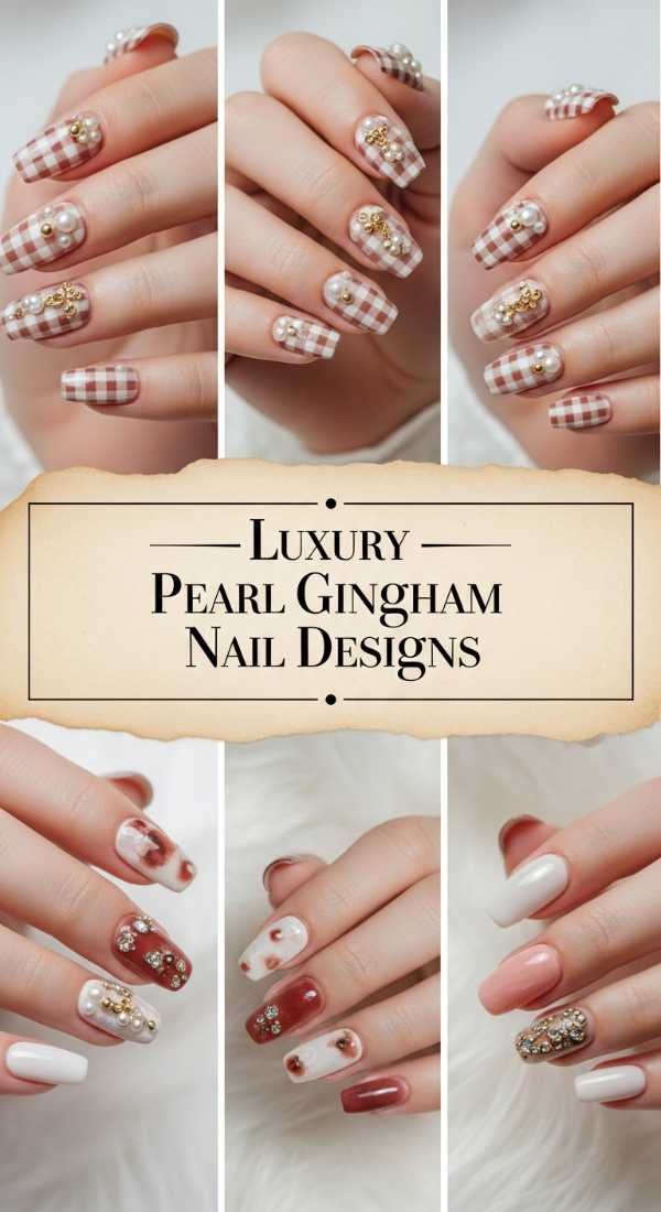 Luxury Pearl Gingham Nail Designs 69e4e4a39a068