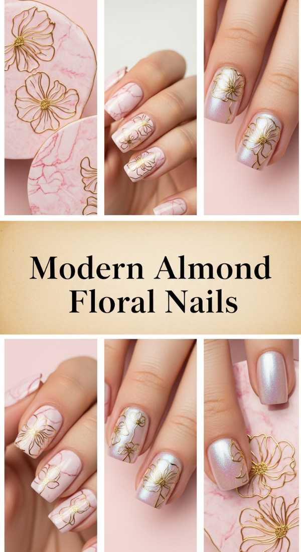 Modern Almond Floral Nails