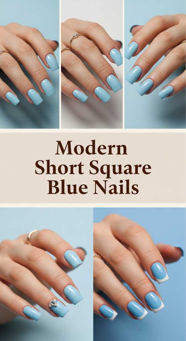 Modern Short Square Blue Nails 69e350f90d558