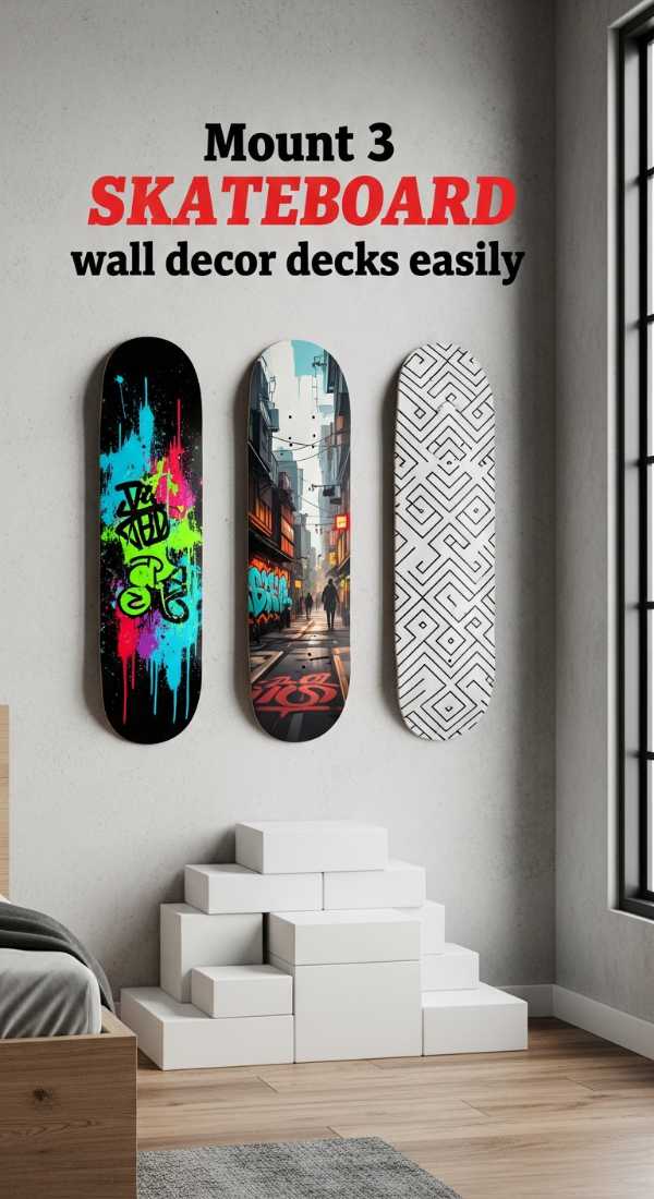 Mount 3 Skateboard Wall Decor Decks Easily 69f32c606d341