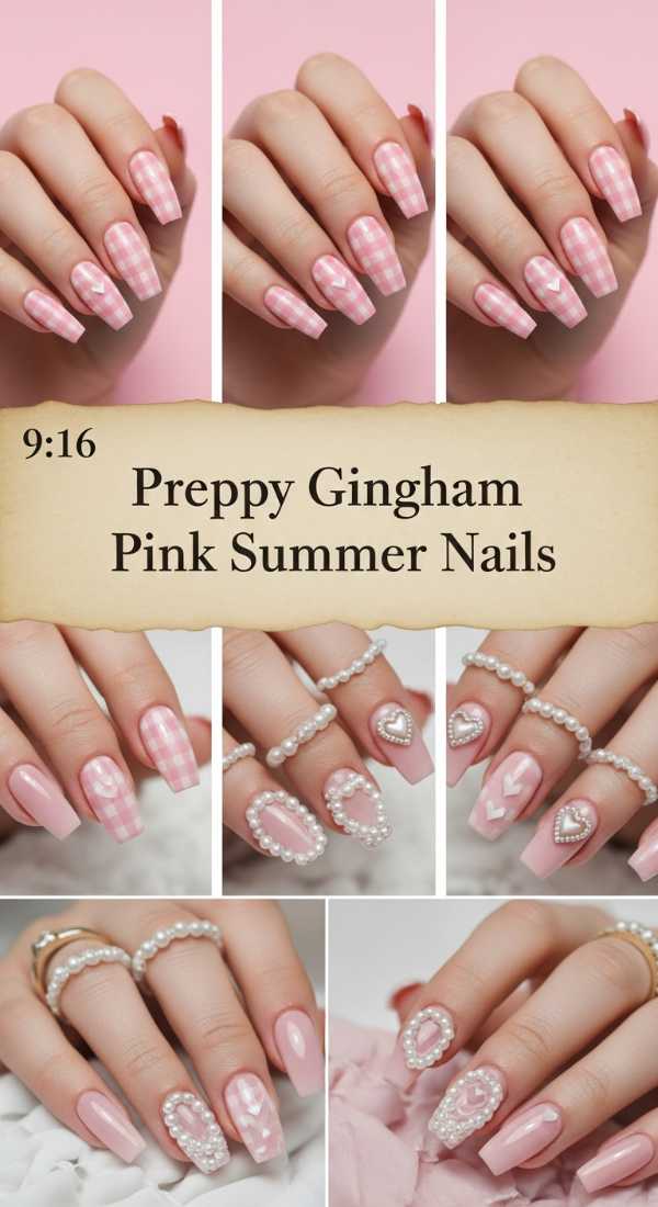 Preppy Gingham Pink Summer Nails 69ecf877a3e99