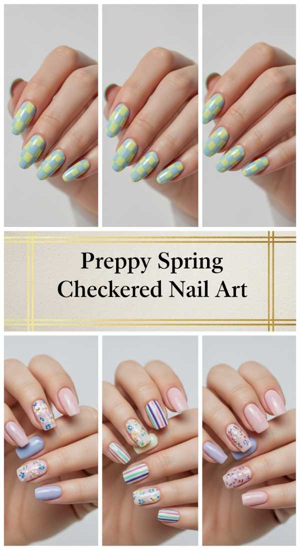 Preppy Spring Checkered Nail Art 69ecf87e6c729