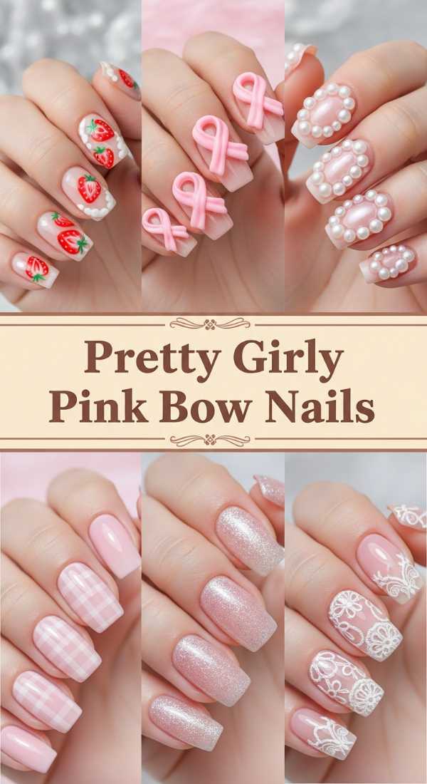 Pretty Girly Pink Bow Nails 69e72cb7c8e31