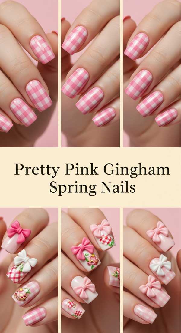 Spring Mani Magic: The Dreamiest Nail Aesthetics to Try This Season Pretty Pink Gingham Spring Nails 69df3acc2800c