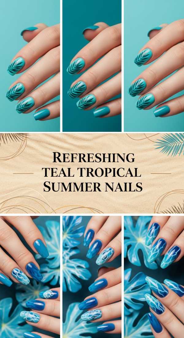 Refreshing Teal Tropical Summer Nails 69f32b9276b0a