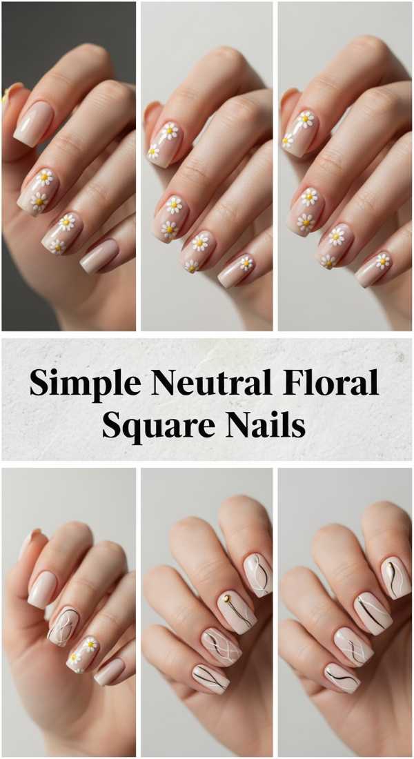 Simple Neutral Floral Square Nails 69ecf87dd0828