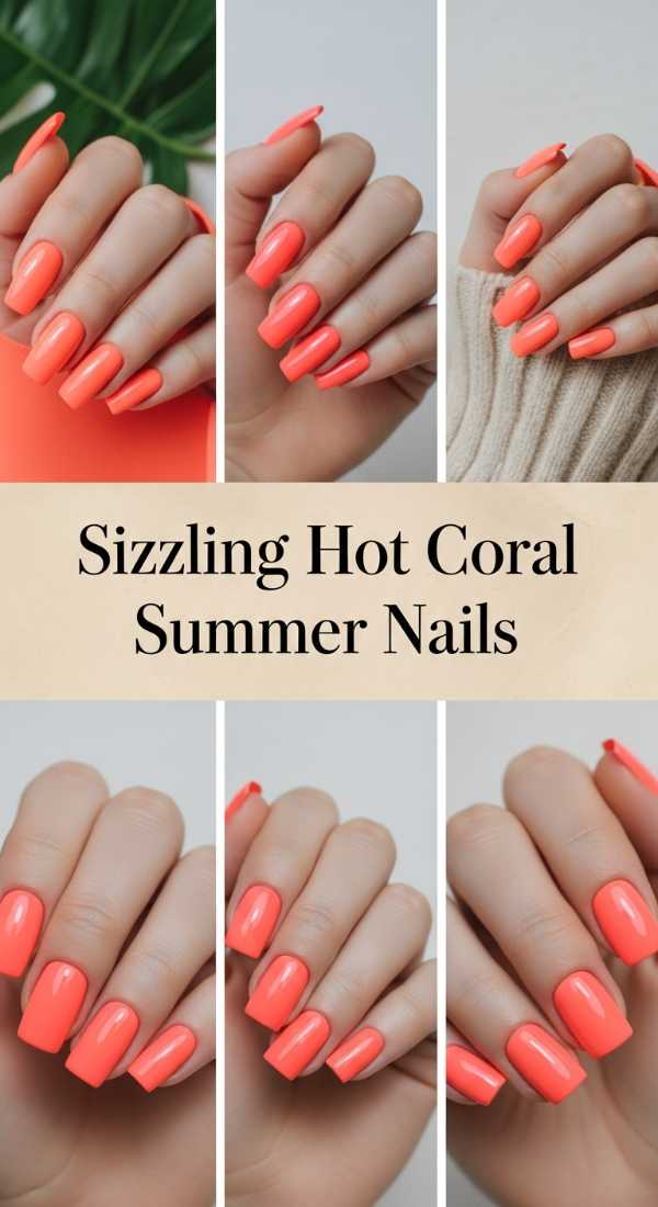 Sizzling Hot Coral Summer Nails 69ee4199cb253