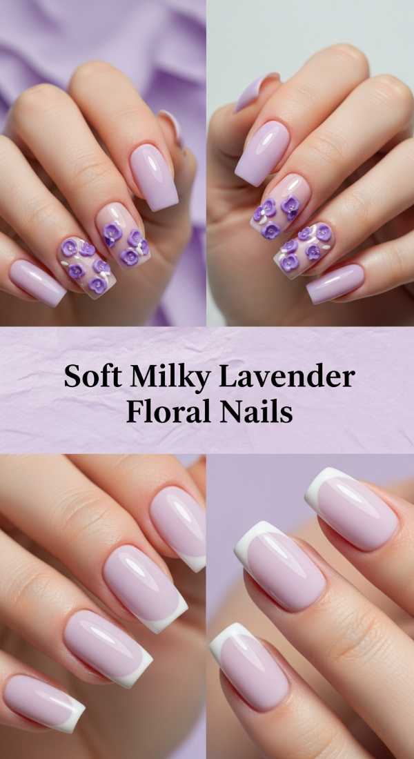 Soft Milky Lavender Floral Nails 69ee40a30d809