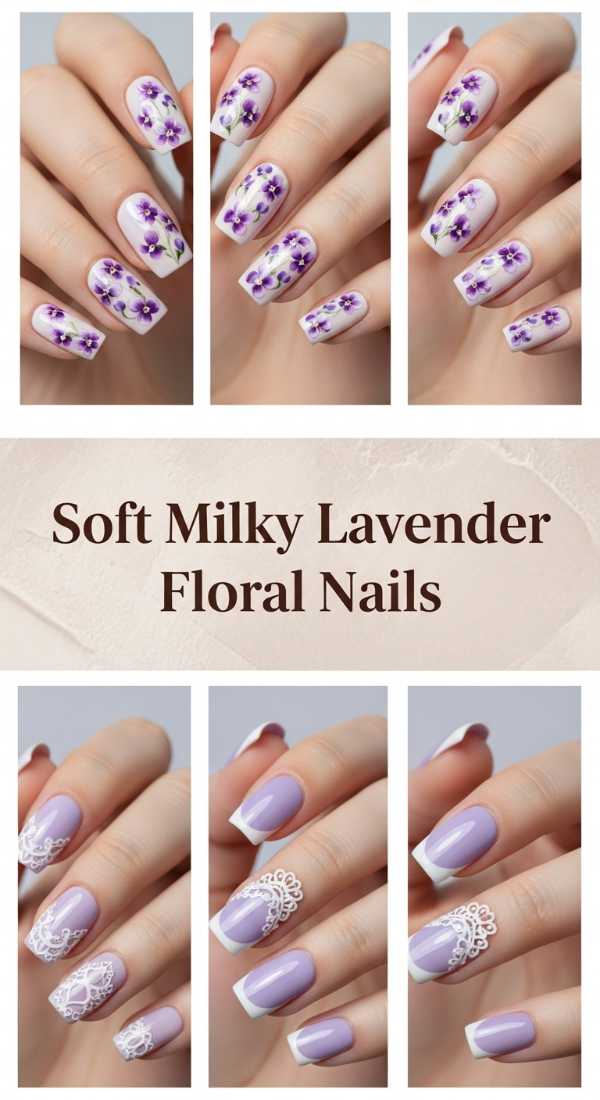 Soft Milky Lavender Floral Nails 69f32b9124b9d