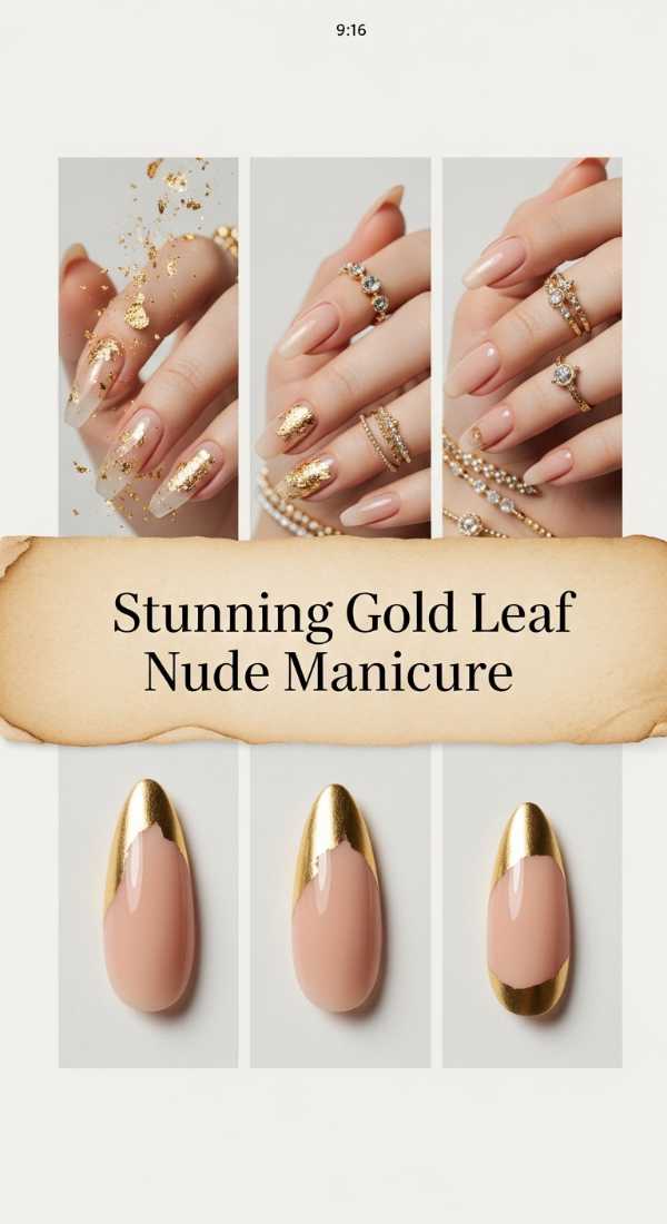 Stunning Gold Leaf Nude Manicure 69ece59f05704