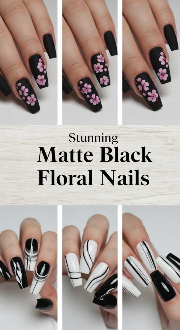 Stunning Matte Black Floral Nails 69e65183acac7