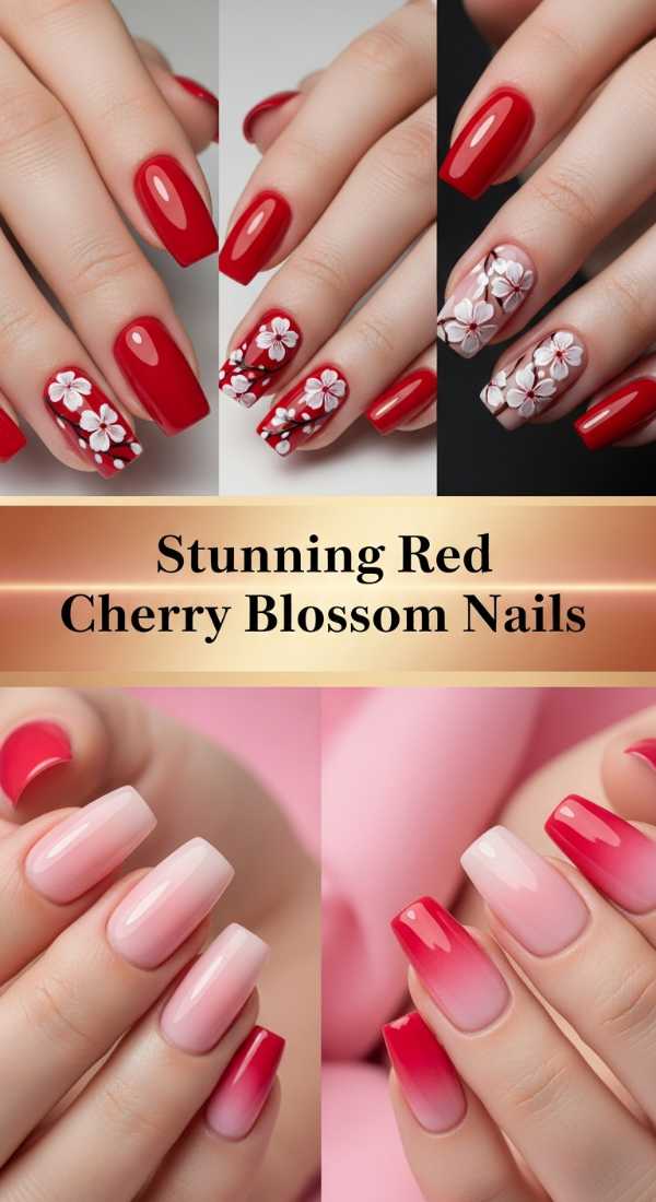 Stunning Red Cherry Blossom Nails 69ee40a183b1c