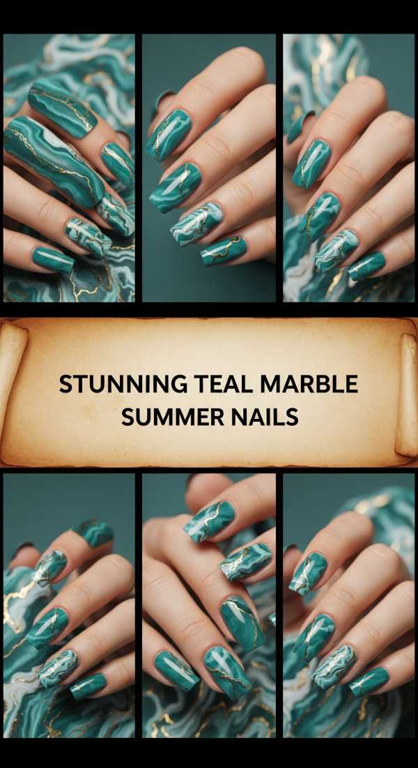 Stunning Teal Marble Summer Nails 69ee591c3f2e3