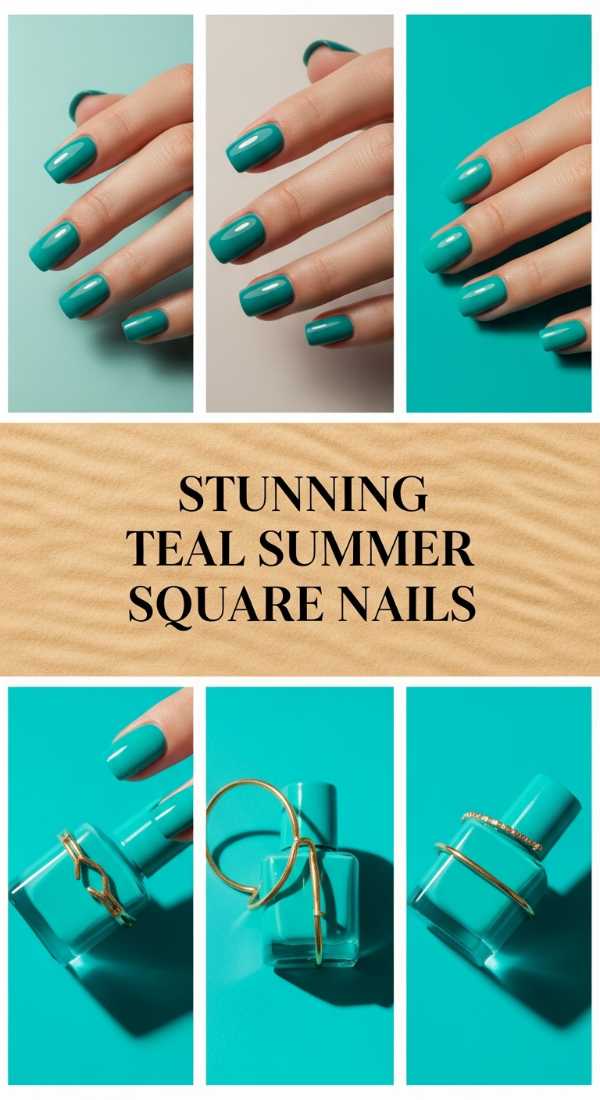 Stunning Teal Summer Square Nails 69e6518804e1d