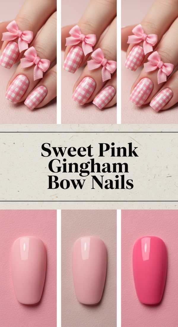 Sweet Pink Gingham Bow Nails 69ecf89dabedb