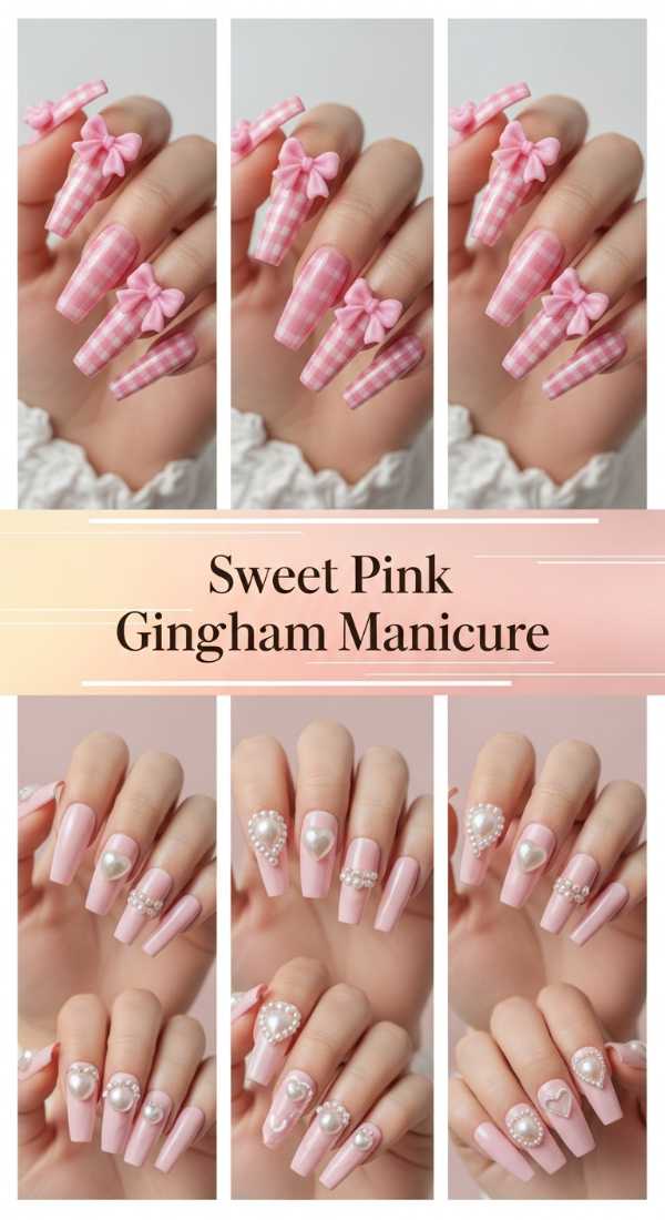 Sweet Pink Gingham Manicure 69f0ca4c3182e