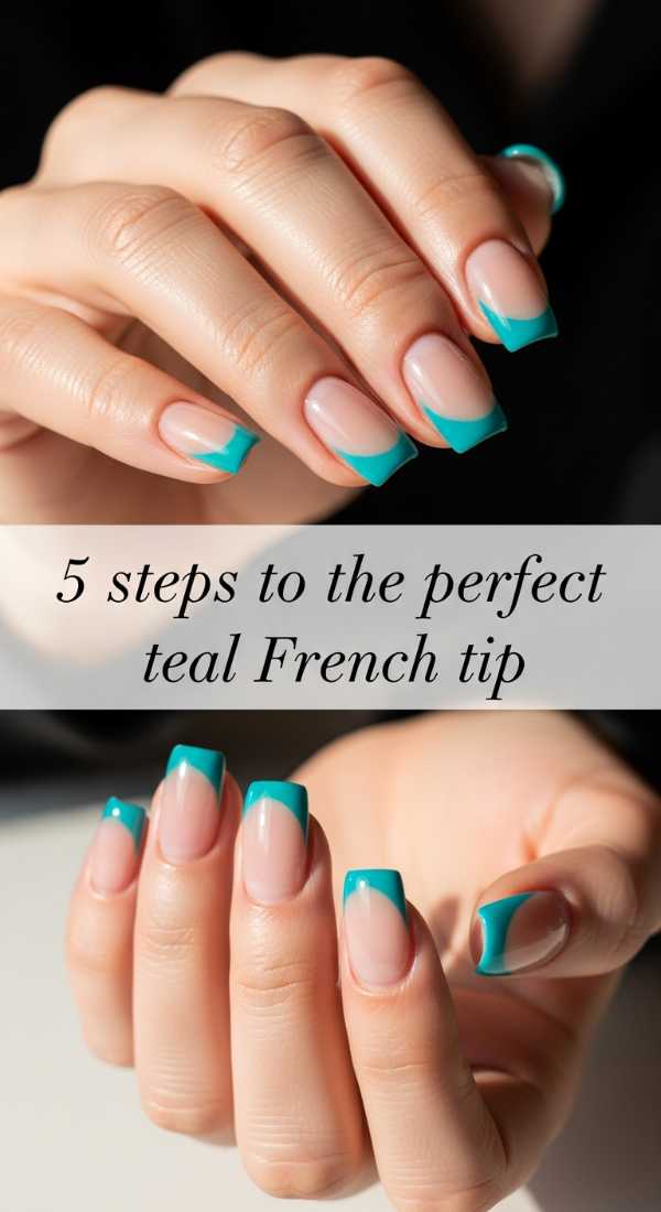 Teal French Tip Square Nails Tutorial 69eba3b9a810f