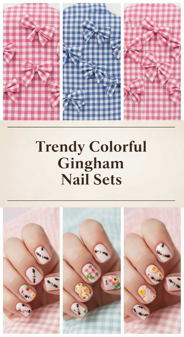 Trendy Colorful Gingham Nail Sets 69f32d552c093