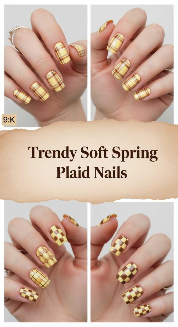 Trendy Soft Spring Plaid Nails 69f24a744fd9e