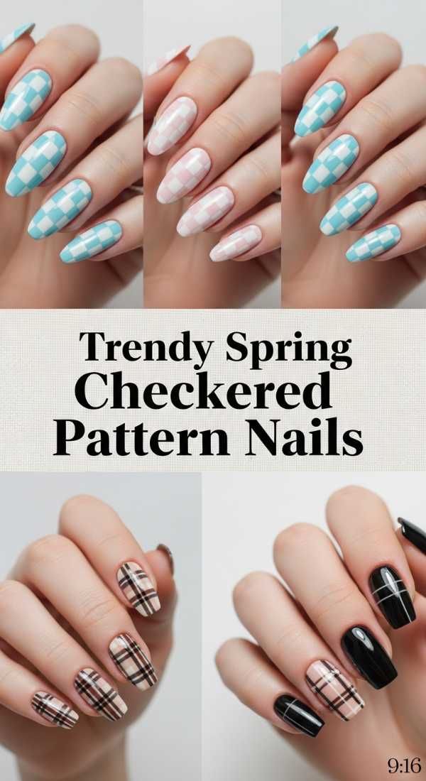 Trendy Spring Checkered Pattern Nails 69e350f3e9ba6