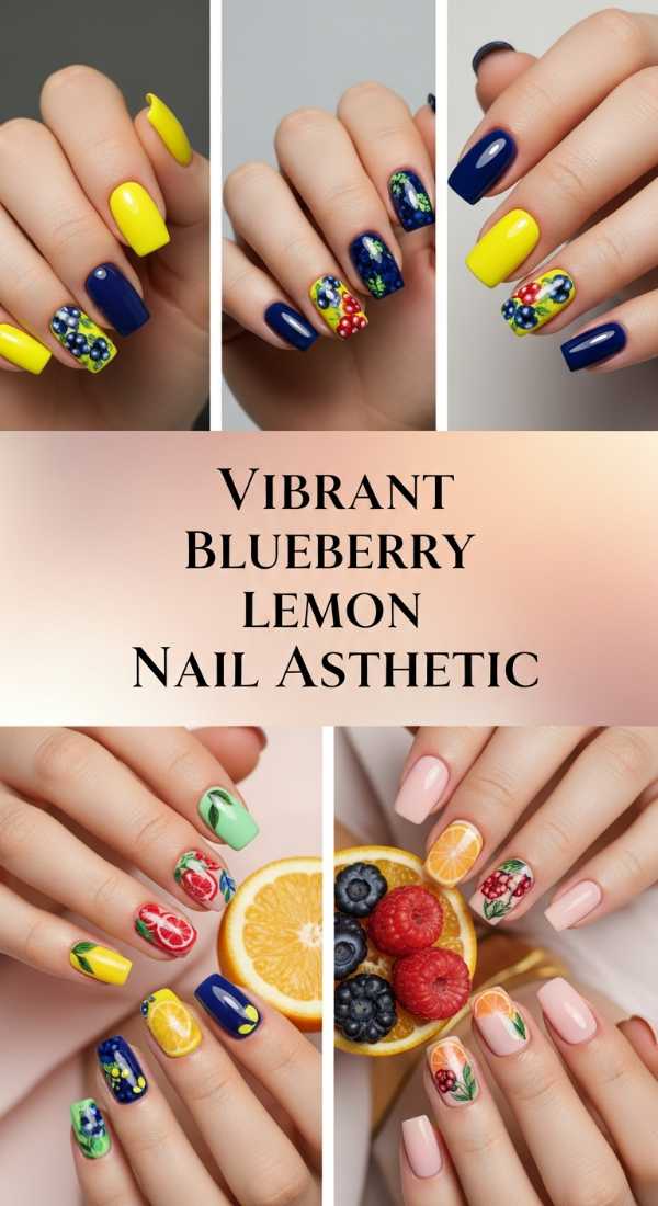 Vibrant Blueberry Lemon Nail Aesthetic