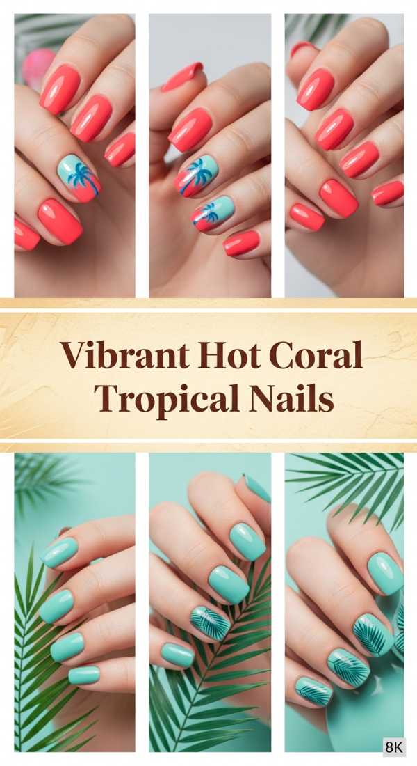 Vibrant Hot Coral Tropical Nails 69ef3ad55f03f