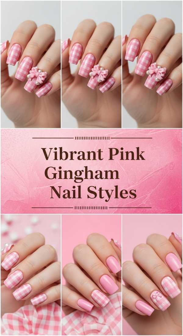 Vibrant Pink Gingham Nail Styles 69ee4176a98c7
