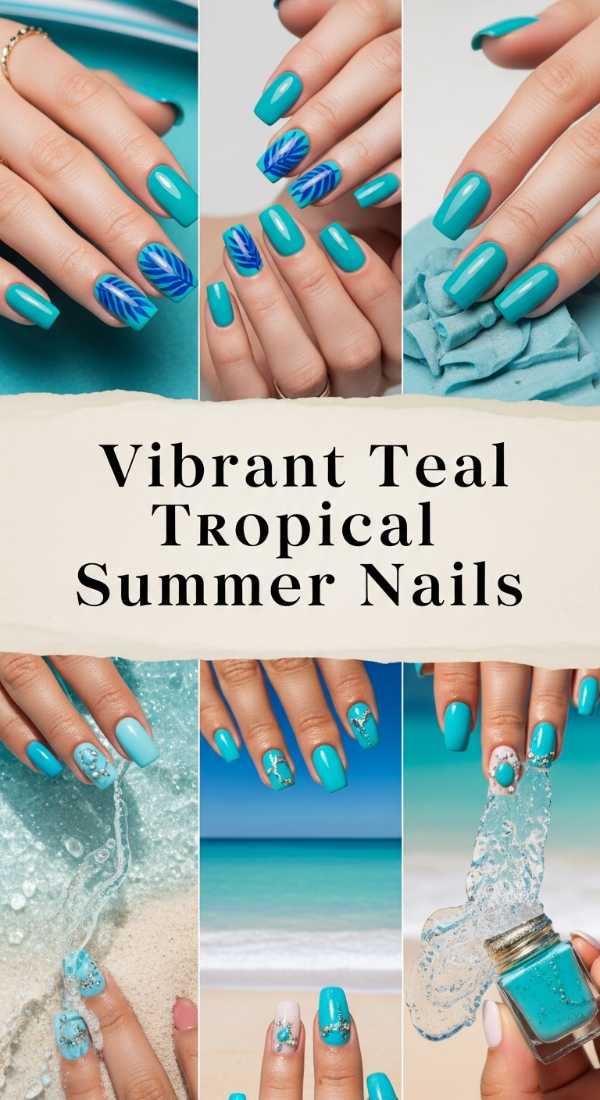 Vibrant Teal Tropical Summer Nails 69f0cc28eef8a