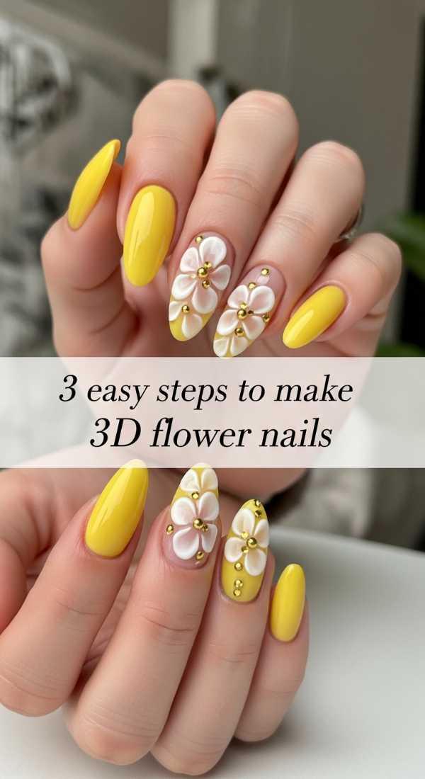 Vibrant Yellow 3d Flower Summer Nails 69eba3b9608db