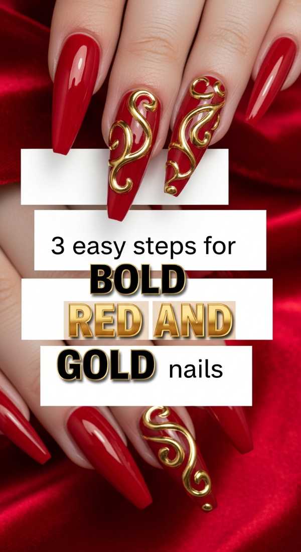 3 Easy Steps For Bold Red And Gold Nails 6a021e592928d