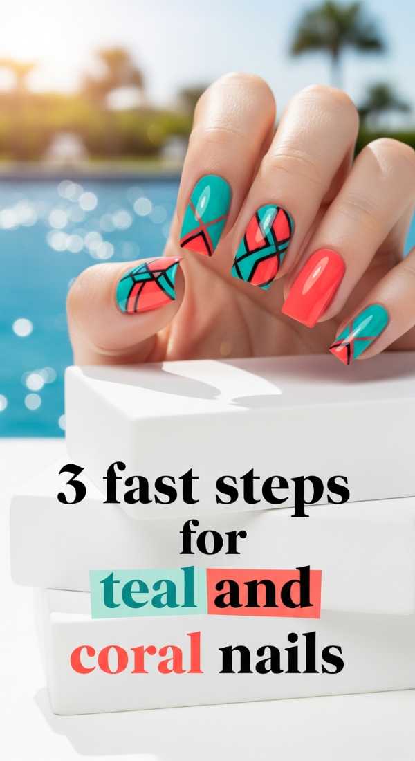 3 Fast Steps For Teal And Coral Nails 6a059f8d125ee