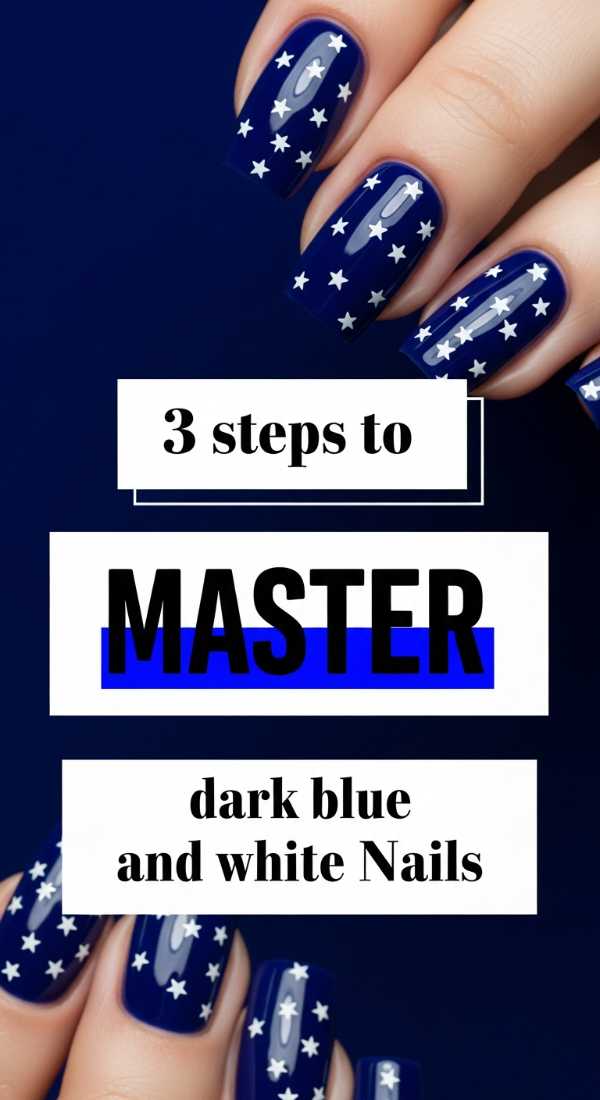 3 Steps To Master Dark Blue And White Nails 69f4c3260e258
