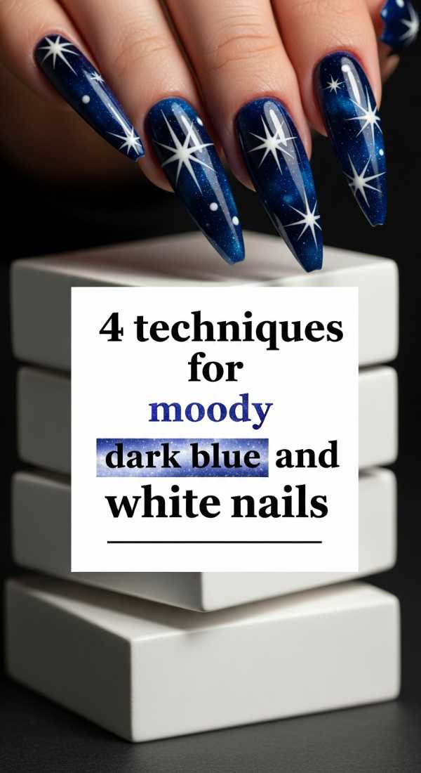 4 Techniques For Moody Dark Blue And White Nails 69fc7e508dc19