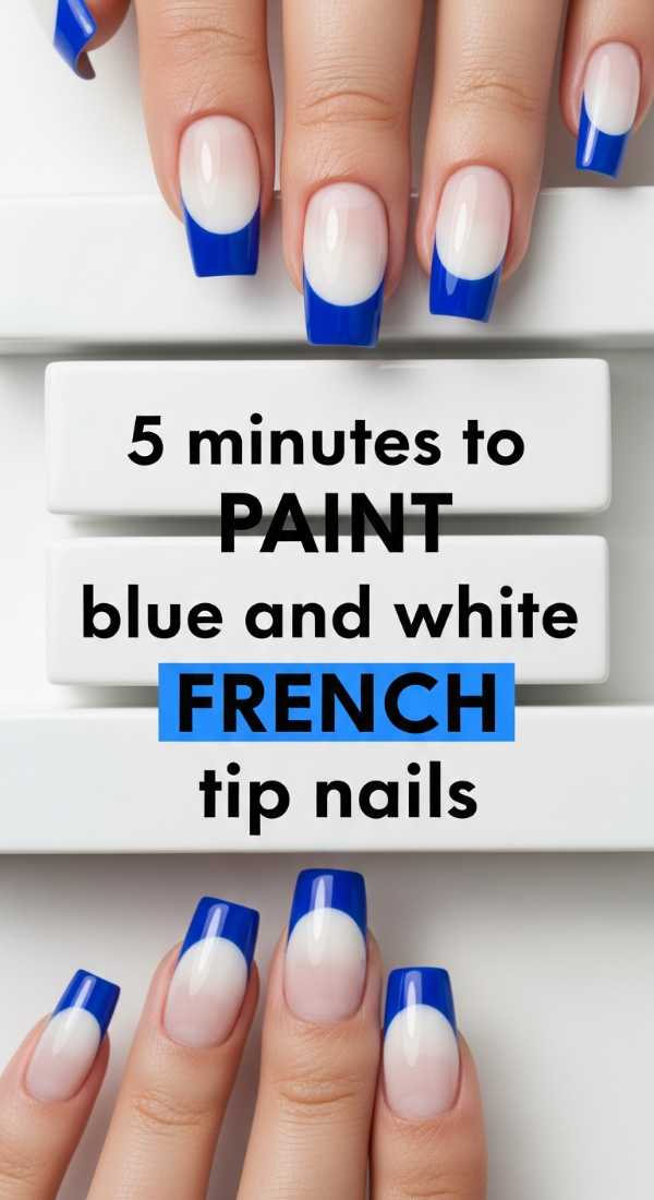 5 Minutes To Paint Blue And White French Tip Nails 69f4c325c6ddb